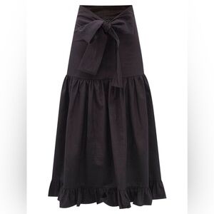 Batsheva Black Moire Tiered Ruffle Midi Skirt with Tie Waist Size 10